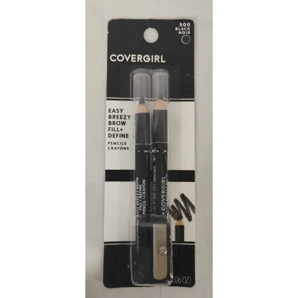 NEW CoverGirl Easy Breezy Brow Fill‎ + Define Pencils with Sharpener 500 BLACK